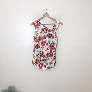 [Rachel Roy] Graphic Floral Ruched Sleeveless Top